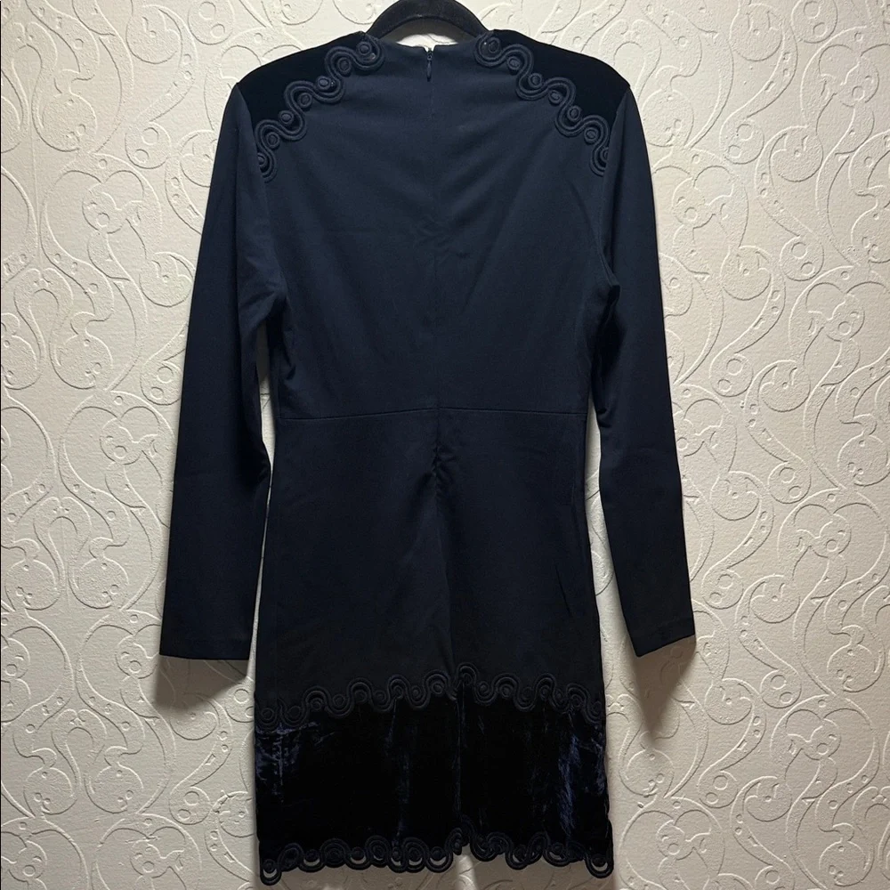 Sandro Navy Blue Long Sleeve Dress with Embroidered Details - Picture 3 of 4